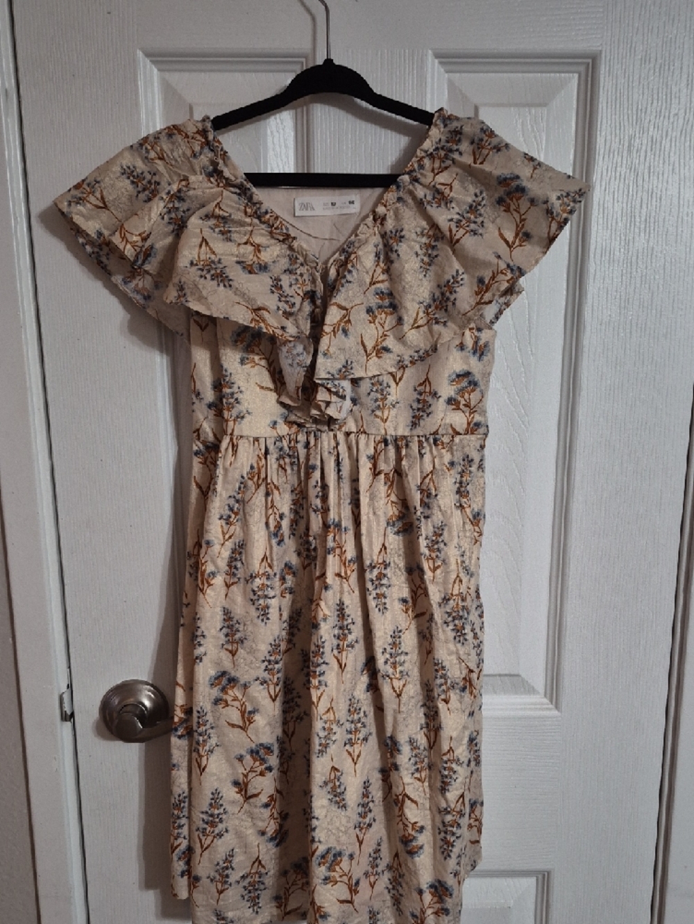 Zara Cream Dress with Blue Floral & Gold Accents